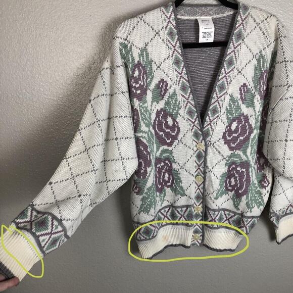 Vintage Size Large Matching Sweater & Cardigan Pastel Knit Floral Cottage Flower - Picture 5 of 8